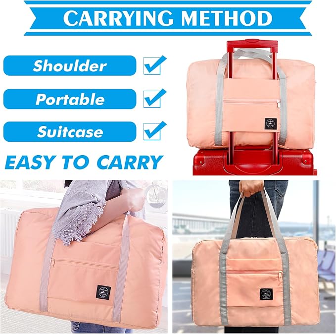 Travel Bag Foldable Duffle Carry on Tote Weekender Overnight Luggage Bag | Travel Bag Carry on Nylon Lightweight Foldable Duffle Tote for Sports Gym Weekender Overnight (With Waterproof Pouch) - Image 4