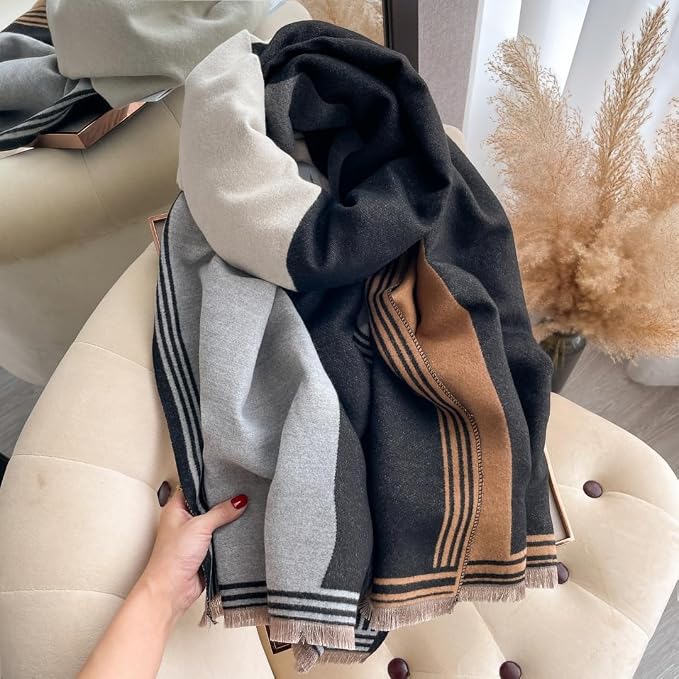 WaJuemy Winter Scarf for Women Dressy Evening Pashmina Shawl Wraps Open Front Poncho Blanket Fashion Travel Shawls Cape Wrap - Image 3