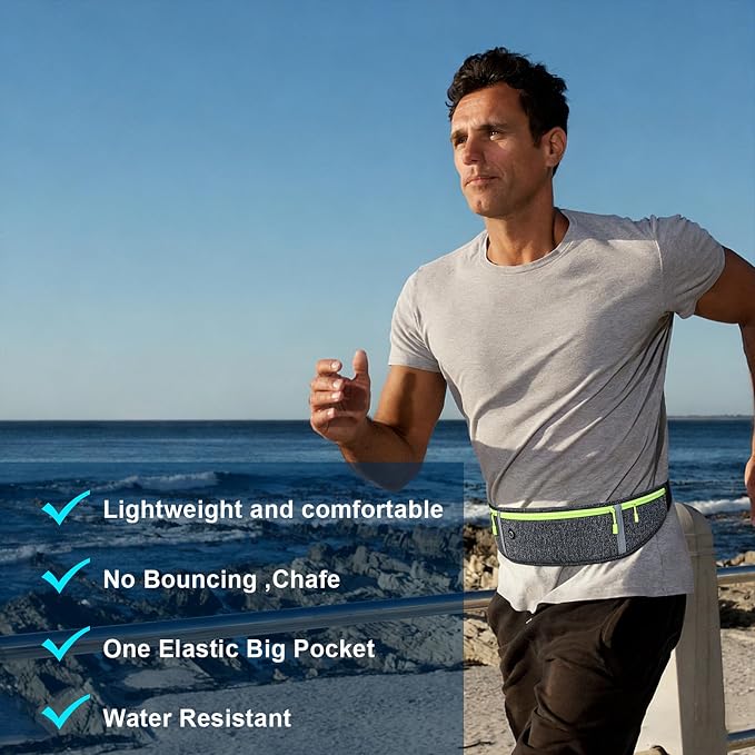 Slim Running Belt for Women Men,Runners Fanny Pack Phone Holder,Money Belt,Running Gear Accessories,with 3 Pockets (Green-flaxen) - Image 7