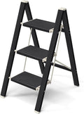 Mayi Plus 3 Step Stool Foldable, Aluminum, Lightweight Step Ladder | Extra-wide anti-slip folding steps with 330 lbs, for home,kitchen,office,outdoor,Ebony woodgrain by MAYIPLUS