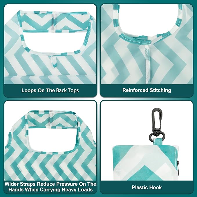 HOLYLUCK Reusable Grocery Bags,Heavy Duty Foldable Shopping Tote Bag (Standard, Green wave) - Image 4