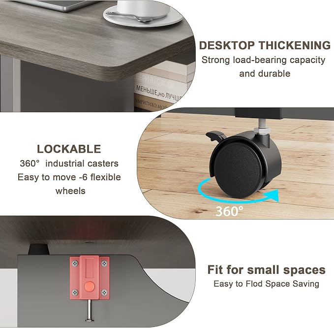 IDEALHOUSE FoldingTable, Drop Leaf Dining Table with 6 Wheels and 2-Layer Storage Shelf, Space Saving Table for Small Spaces (Slate Oak, 50.1" D x 31.4" W x 29.5" H) - Image 7