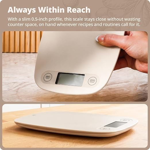 Greater Goods Food Scale, Slim & Compact Build, 1g Precision (Birch White) | Digital Kitchen Scale for Cooking, Meal Prep & Portion Control, Tare, Auto Shut-Off, g/oz/lb/ml Conversion & Calorie Tracking - Image 2