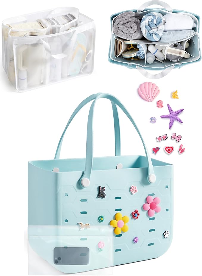 BAGSMART Beach Bag for Women, Water-resistant Rubber Tote Bag, Sandproof Vacation Essentials for Summer Swim Cruise Pool - Image 9