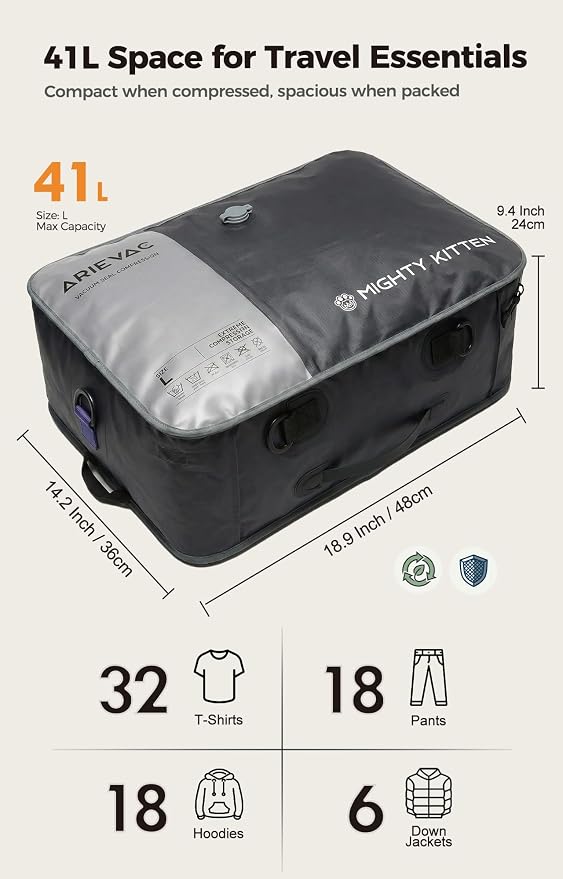 IKYWT Vacuum Storage Bag Kit with Pump, 41L Compression Bag for Home Organization & Long Trips, Vacuum Seal Storage for Luggage & Seasonal Storage (2-Pack) - Image 3