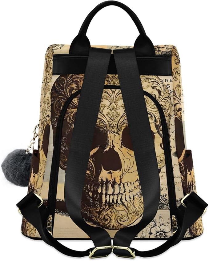 ALAZA Skull Floral Tatto Halloween Backpack Purse for Women Anti Theft Fashion Back Pack Shoulder Bag - Image 2