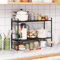 Expandable Cabinet Shelf Organizer Rack, Stackable Kitchen Counter Storage Shelves Stand, Adjustable Height Pantry Shelf Spice Rack (Black-2 Pack, 8.7" D x 15.4-26.8" W x 9.8" H) by Unknown