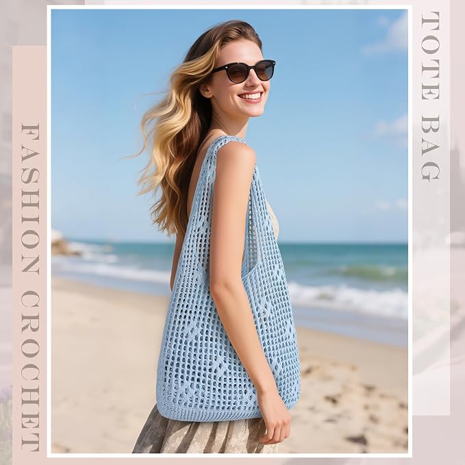 Sightor Crochet Tote Bag, Mesh Beach Bag Knit Summer Hobo Bag for Women | Beach Tote bag Vacation Outfits Aesthetic Boho Bag - Image 3