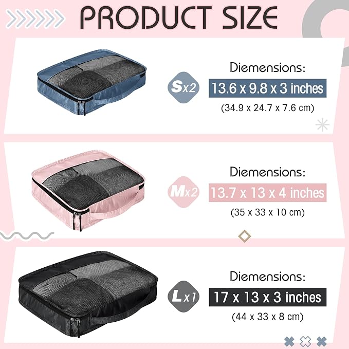 5 Pcs Packing Cubes for Suitcase Large Travel Cubes Carry on Luggage Organizer Bags for Clothes Accessories(Mixed,Morandi) - Image 2
