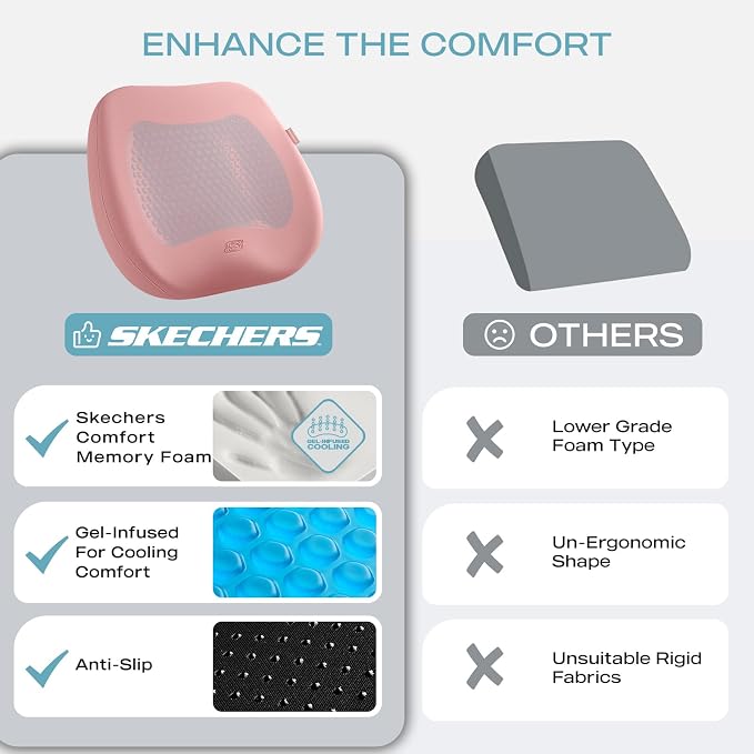 Skechers Seat Cushion Premium Gel & Memory Foam-Office Chair Cushion for Tailbone Pain Relief,Butt Pillow for Office Chair,Car seat Cushion,Long Sitting Office Workers,and Car Drivers,Pink - Image 6