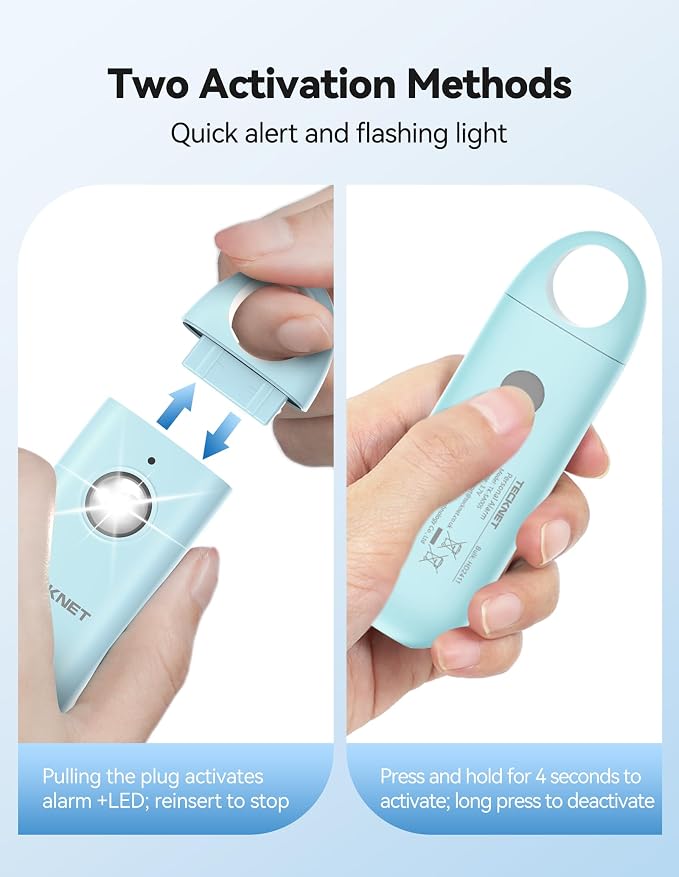 TECKNET Personal Safety Alarm,Portable Personal Alarm for Women with Flashing Strobe Light & Low Battery Alert,130dB Rechargeable Emergency Keychain Alarms for Women ,Men,Kids,Seniors(Blue) - Image 4