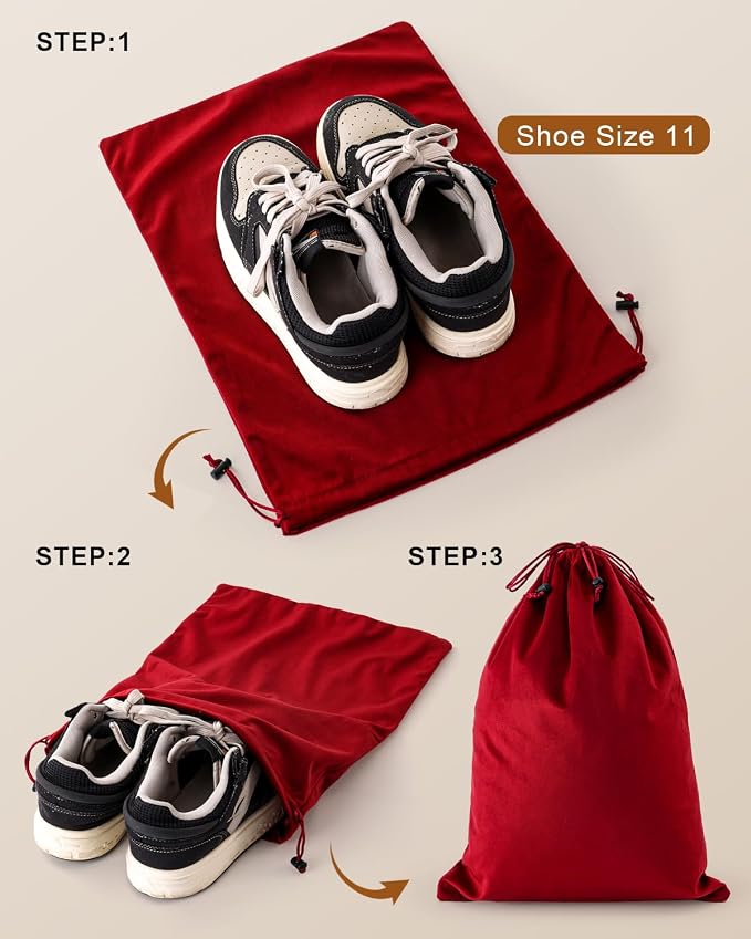 2 Pcs Shoe Bags for Travel, Dust Velvet Bags, Rio Red, 17.3x12.6 Inch | Washable & Reusable Travel Shoe Bags, Dustproof Shoe Bags with Drawstring Closure, Suitable for Travel, Home Storage - Image 2