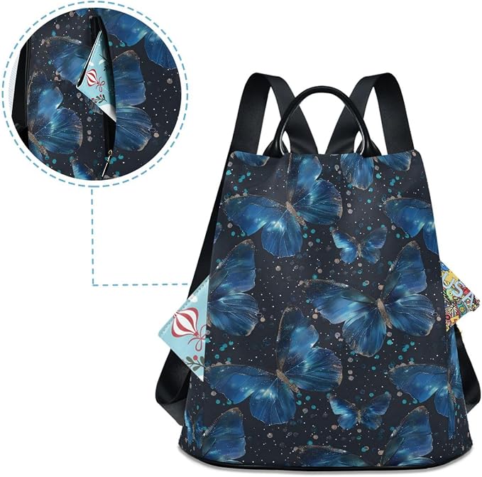 ALAZA Blue Butterflies Backpack Purse for Women Anti Theft Fashion Back Pack Shoulder Bag - Image 4