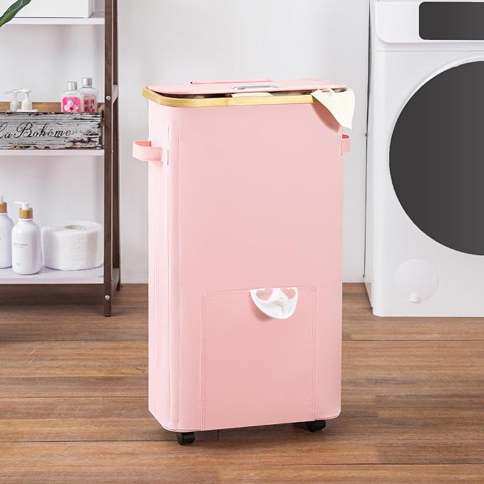Vincona Laundry Basket with Wheels, Tall Dirty Clothes Hamper on Wheels, Rolling Laundry Hamper with lid for Dorm, Bedroom and Bathroom - Image 6