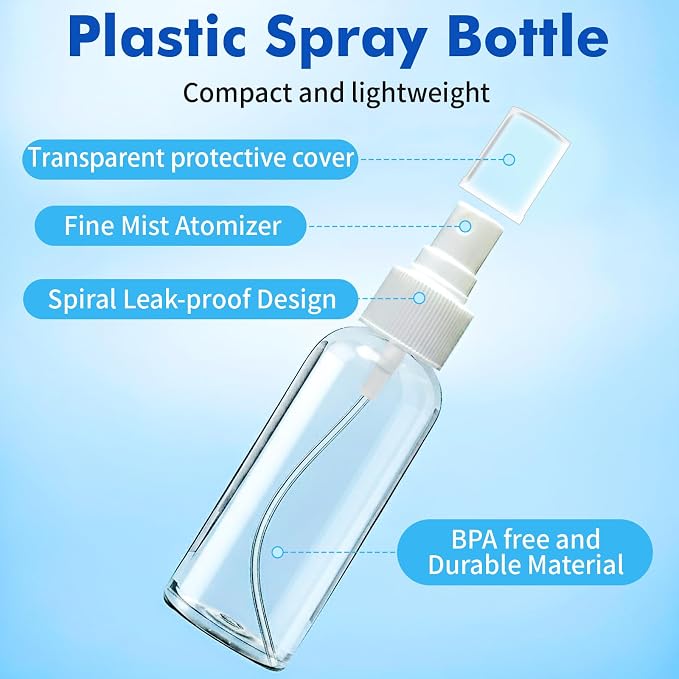 DNSEN 5 Pack 3.4 oz Travel Spray Bottles TSA Approved Fine Mist Travel Size Spray Bottle for Liquids Refillable Empty Clear Plastic Bottles with Labels - Image 2