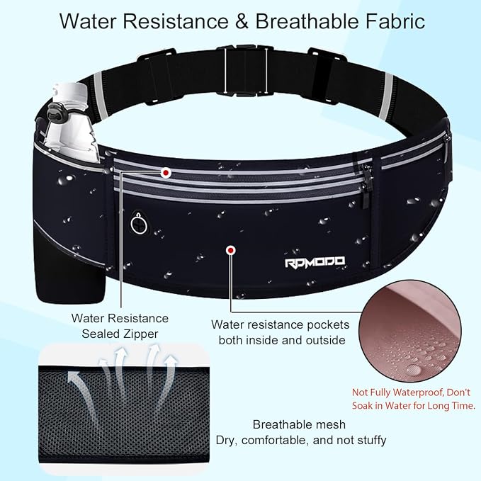 Running Belt with Foldable Water Bottle Holder for Women Men, Black | Slim Fanny Pack, Water Resistant, Running Phone Holder for Workout, Adjustable & No Bounce Waist Bag for iPhone 17 16 Samsung - Image 3