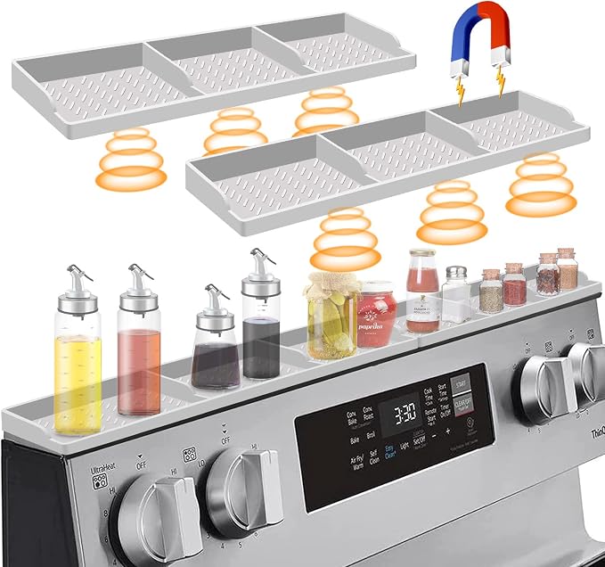 Hydream Stove Top for Silicone Shelf,30 Inch Magnetic Shelf Over the Stove Spice Rack of,Kitchen Organizer Magnet Above Stovetop Flat Back of Storage Suctioned-Light Grey by Hydream