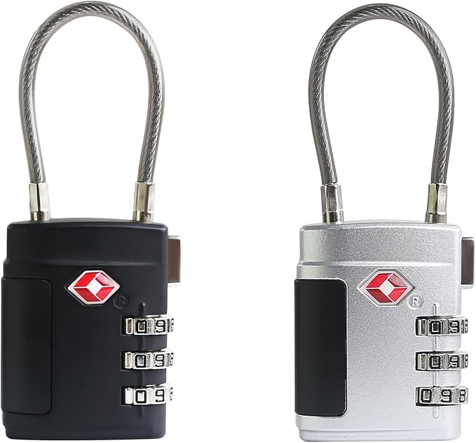 Luggage Locks TSA Approved 2 Pack, Small Combination Padlock, TSA Locks for Luggage, Combo Cabel Padlock for Travel Suitcase, Gym Locker, Gun Case, Ammo Can, Backpack Zipper (Black+Silver) by SpecializeinCombinationLock