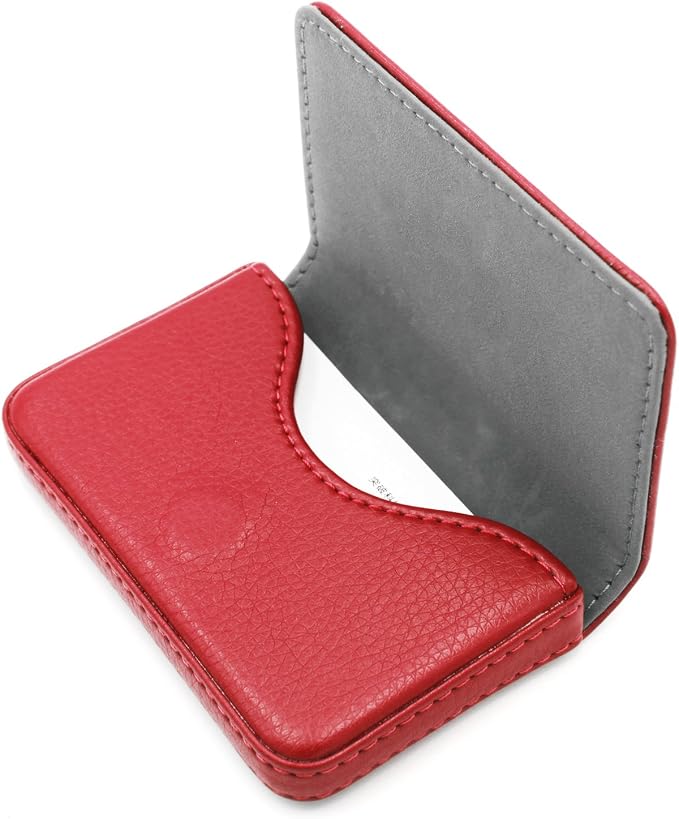 RFID Blocking Wallet - Minimalist Leather Business Credit Card Holder with Magnetic - Red by AI-DEE