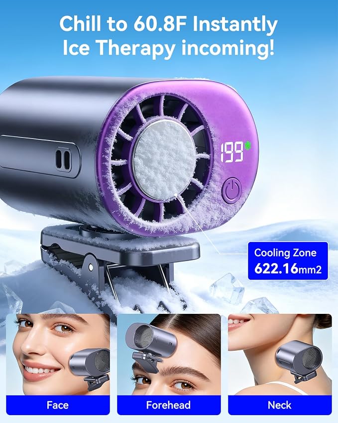 Clip-On Portable Fan with Ice Cooling, 20000 RPM Rechargeable Handheld Turbo Fan, 360° Rotating Detachable Clip, Mini Stroller Fan for Baby, Compact Travel Essentials, Summer Gifts for Women,Grey - Image 3