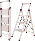 Step Ladder 3-Step White Finish Folding Ladders | Anti-slip Sturdy Foldable Ladder Step Stool for Kitchen Home Office Libaray by BIBKOKE
