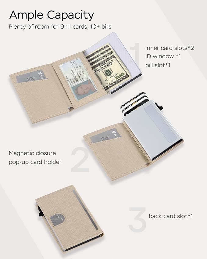 Small Wallet for Women with RFID Blocking Pop Up Card Holder, Slim Trifold Minimalist Wallet with Premium Leather & Metal Case, ID Window & Cash Slot, Holds 11 Cards 10+ Bills, Gift for Mom - Image 4