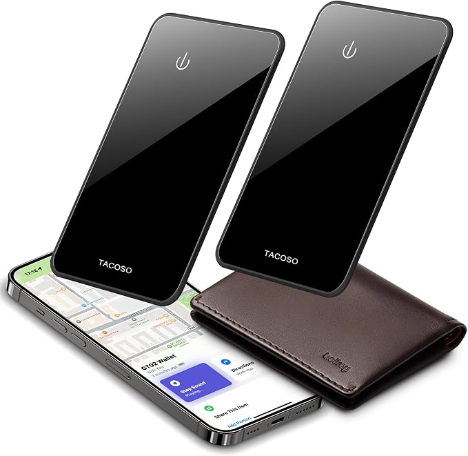 MFi Slim Wallet Tracker Card, Apple Find My (iOS Only), 2 Pack | IP68 Waterproof, Left-Behind Alert, Smart Track Wallet & Luggage, Unique SN, Family Share 5 Max, Essential for Travelers by TACOSO