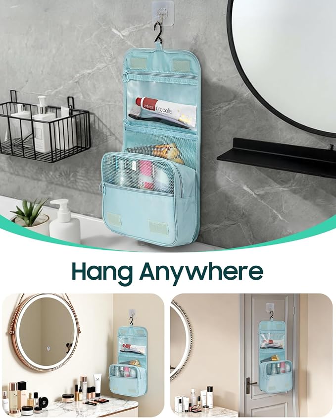 FINPAC Toiletry Bag, Large Capacity Hanging Makeup Bag | with Waterproof PVC Compartment, Travel Cosmetic Organizer for Women, Makeup Lovers, Cruise, Gym, and Family Trips - Image 3