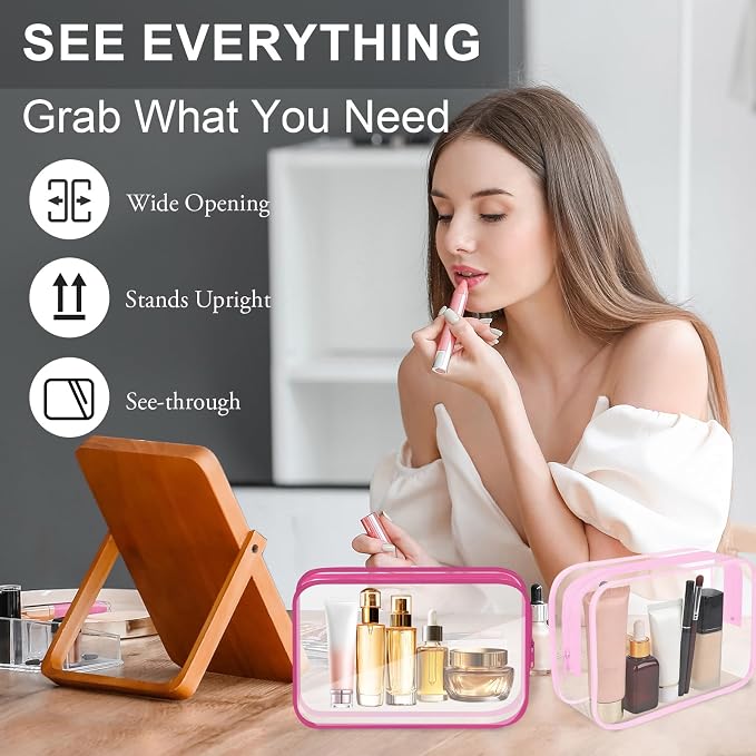 Clear Toiletry Bag, 12 Pack TSA Approved Toiletry Bag Travel Accessories Bag, Quart Size Bag for 3-1-1 Liquids Airport Airline Compliant Clear Makeup Bag with Metal Zipper (2 Size Colorful Bags) - Image 5