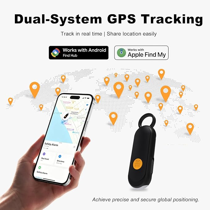 Personal Safety Alarm, Find My Tracker Keychain for Apple & Google, Black | Real-Time Tracking • Loud Alarm • SOS Strobe • Apple & Android Compatible • Personal Safety - Image 2