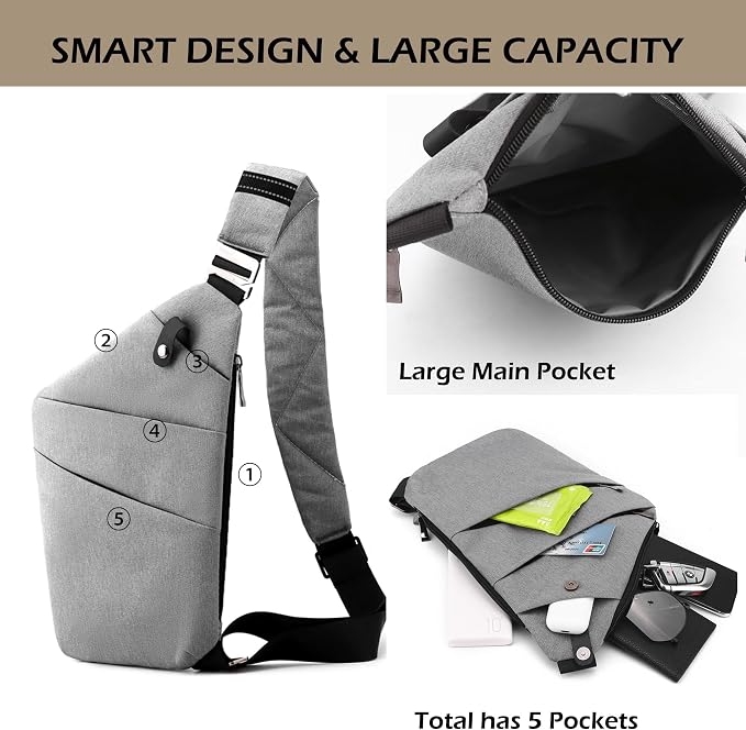 Anti Theft Crossbody Bags for Women Men, Multi-Pocket Shoulder Bag, Slim Sling Purse with 2 RFID Blocking Card (Right Shoulder-Pink Purple) - Image 5