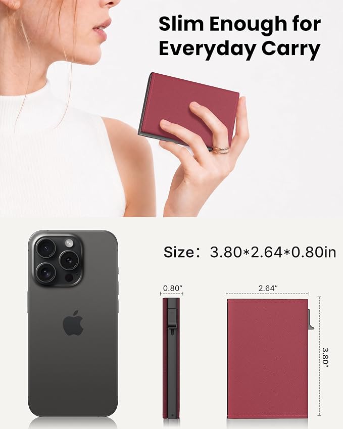 Small Wallet for Women: Slim Pop-Up Card Holder with RFID Blocking, ID Window and Cash Slot for Small Bags, Wine Red - Image 5