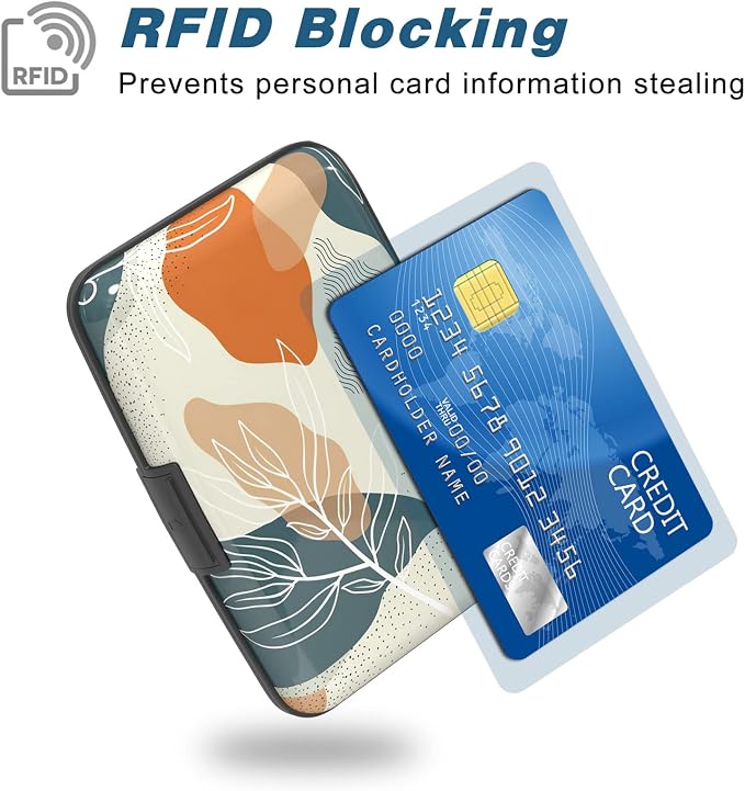 Credit Card Holder, Mini Aluminum Card Wallet RFID Blocking Slim Metal Hard Card Case for Women Men, White Leaves - Image 2