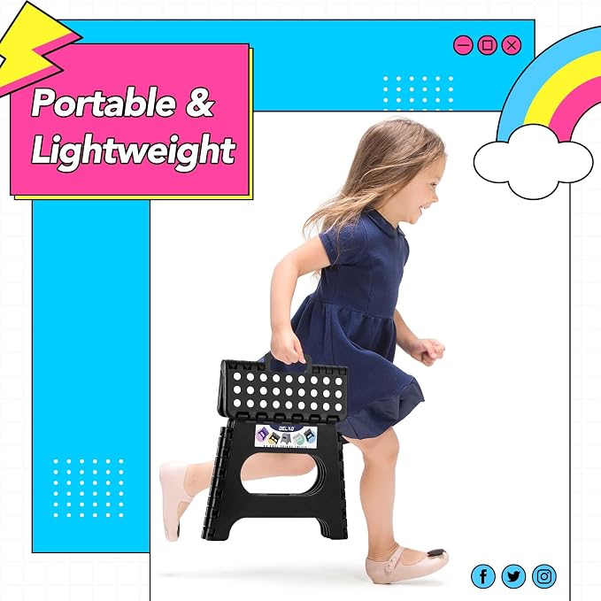 Delxo Folding Step Stool 11 Inch,300 Lbs Step Stool for Kids & Adults Black | Foldable Step Stool 11",Non-Slip Foot Stools with Handle,Lightweight Collapsible stools for Kitchen,Bathroom,Bedroom,Garden - Image 2