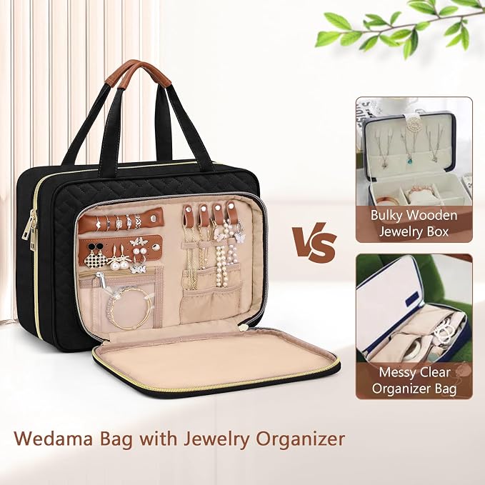 Toiletry Bag for Women, Hanging Travel Toiletry Bag with Jewelry Organizer Compartment Medium Makeup Bag, PVC Waterproof Cosmetic Travel Bag Trips Camping Bathroom, Black+Brown - Image 3
