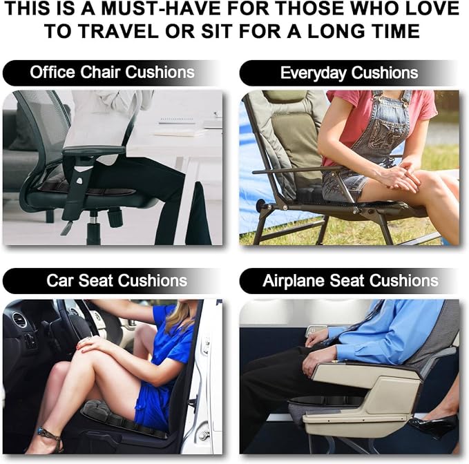 Travel Seat Cushion, Comfortable 3D Inflatable Seat Cushion for Hemorrhoid and Tailbone Pain Relief, Optimal Support for Long Sitting in Car, Air Travel, Office Chairs Etc (Gray, 16" x18") - Image 6