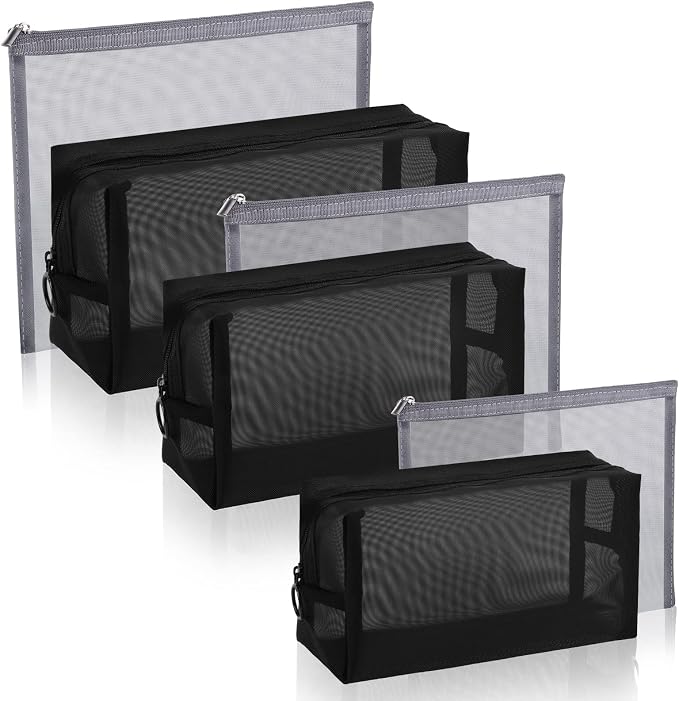 6 Pieces Mesh Makeup Bags Mesh Cosmetic Bag Portable Travel Organizing Zipper Pouch Toiletries Makeup Pouches for Home Office Travel Accessories by Boao