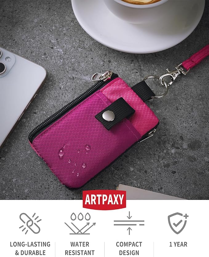 Artpaxy Minimalist Wallet For Mens Womens, Keychain RFID Blocking Zipper Small Wallet with ID Window 2 Lanyards,Water Resistant Travel Cash Card Coin Case Boys Girls - Image 2