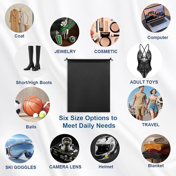 Microfiber Drawstring Bags, Multi-Size Soft Protective Pouches for Shoes, Ski Goggles, Sunglasses, Handbags & Camera Lenses - Image 3