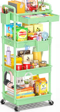 SUNALLY 4 Tier Rolling Cart with Drawer, Craft Storage Cart Organizer,Green | Bathroom Storage Organizer with 2 Lockable Wheels, Rolling Utility Cart for Kitchen, Office, Baby, Makeup, Nail,Snack,Laundry by SUNALLY