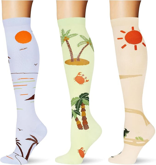 (3 pairs) Compression Socks 20-30 mmHg Long Knee High Socks for Women Men Support Athletic Travel Daily Wear by Saniripple