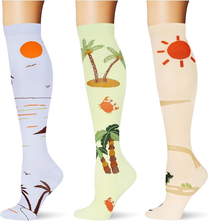 (3 pairs) Compression Socks 20-30 mmHg Long Knee High Socks for Women Men Support Athletic Travel Daily Wear by Saniripple