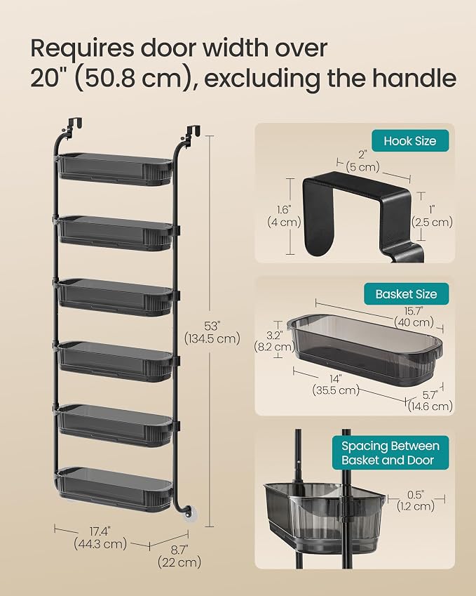 SONGMICS 6 Tier Over the Door Spice Rack, Steel, PET Plastic | Spice Organizer, Over the Door Organizer, PET Plastic, Ink Black, GLORA Collection UKCS046BH01 - Image 7
