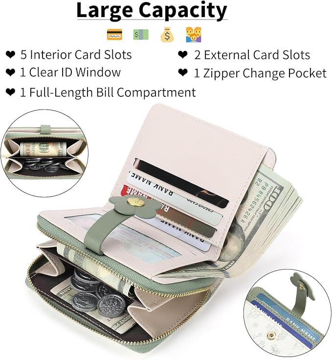 Small Wallet for Women Rfid Bifold Leather Card Holder Wallet With Zipper Pocket - Image 4