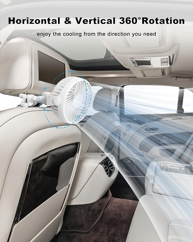 Coohea Clip on Stroller Fan, Rechargeable Long-Lasting Power Wind Fan,White | 4000mAh Battery Operated, 360° Rotatable Flexible Tripod, 3 Adjustable Speed, Portable Fan for Car Crib Backseat Beach Travel - Image 4