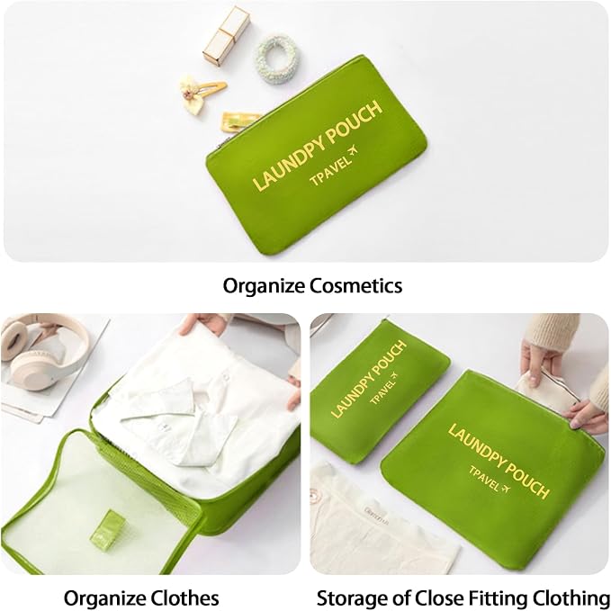 6 Set Packing Cubes for Travel Luggage Organizer Bags Reusable washable Suitcase Packing Cubes Set Travel Accessories Essentials (Green) - Image 7