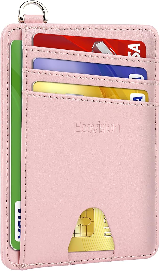 Slim Minimalist Front Pocket Wallet, RFID Blocking Credit Card Holder Wallet with Detachable D-Shackle for Men Women by Ecovision