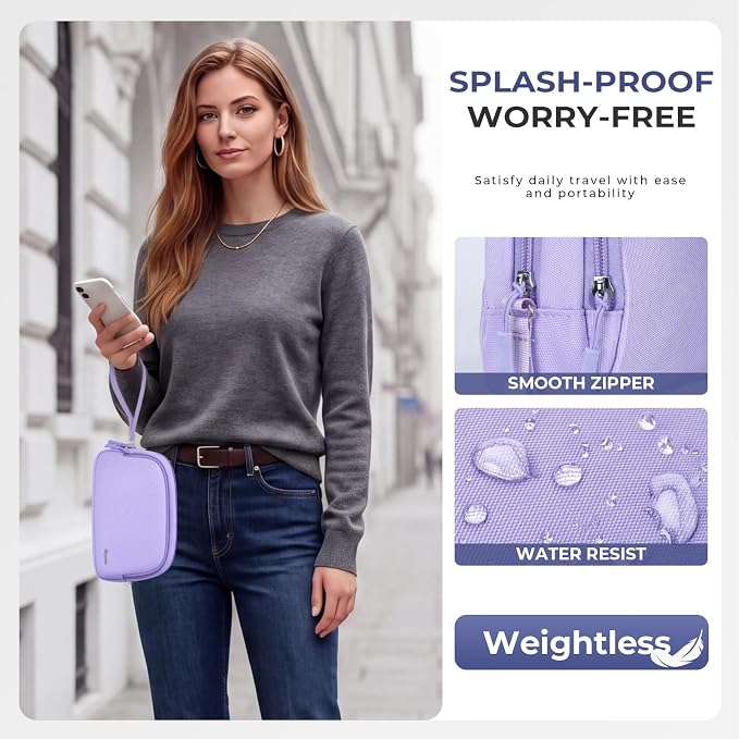 Skycase Travel Cable Organizer - Lightweight Water Resistant Dual-Layer Tech Pouch with Wrist Strap 9 Compartments Electronic Organizer Travel Case for Charger Cord Hard Drive,Small,Purple - Image 7