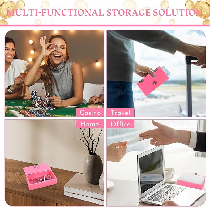 Large and Small Pink Acrylic Cash Box for Gambler 2 Pack, Winners Bank with Keys, Slot, Storage Bag, Waist Bag, Portable Casino Money Organizer Safe Lock Box - Image 6