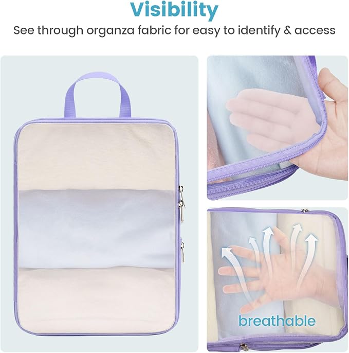 Cambond Mesh Compression Packing Cubes for Travel - 6 Set Organizer, Purple | with Shoe and Underwear Bag, Keep Clothes Sorted, See Through Mesh Helps Quickly Find What You Need, Compression Zip Design - Image 2